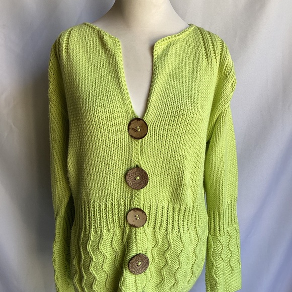 Pure Handknit Lime Green Button up Sweater - Picture 1 of 3